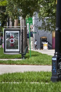 Installation view, bus shelter project: John Anderson City Limits